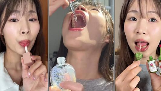 Kameralar qarşısında kosmetika yeyən