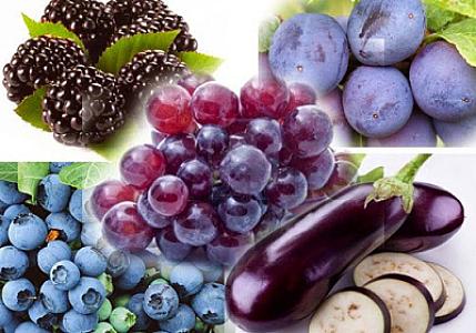 Göy və bənövşəyi rəngdə meyvə və tərəvəzlərin